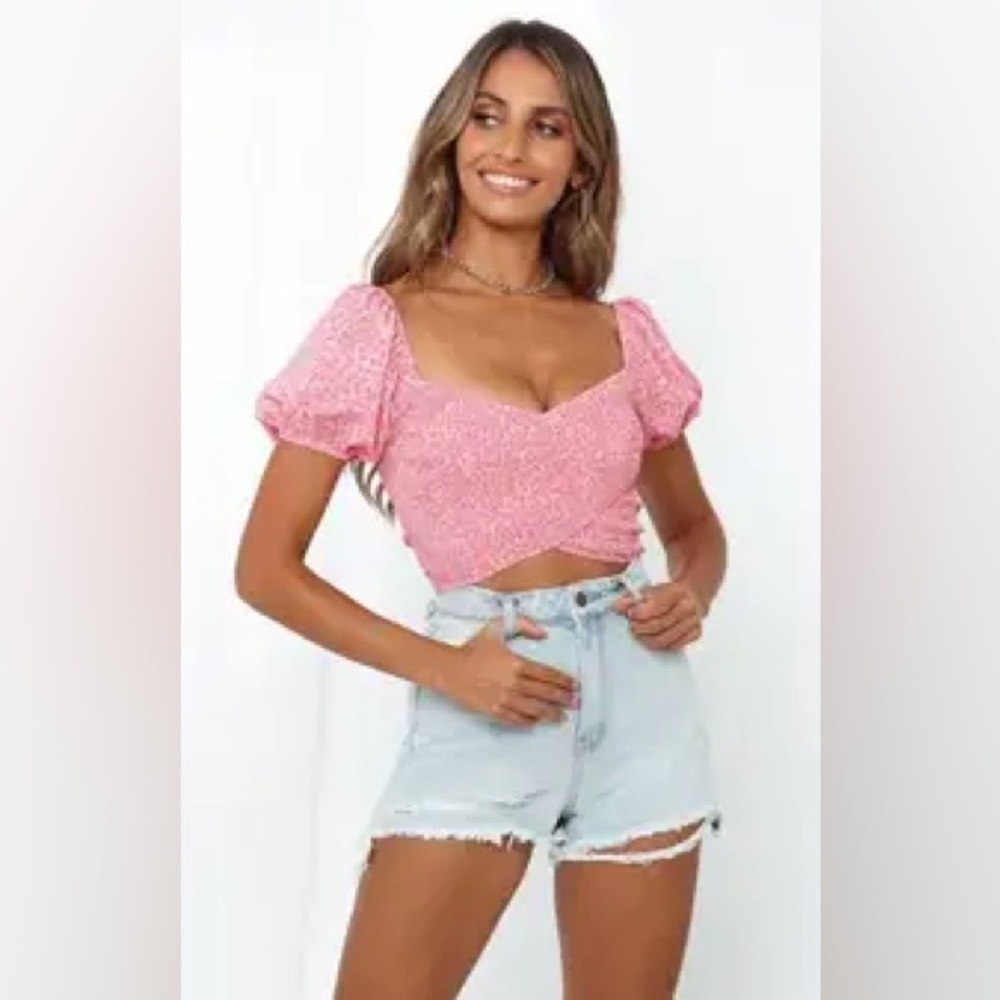 Hello Molly Pink Floral Smocked Crop Top